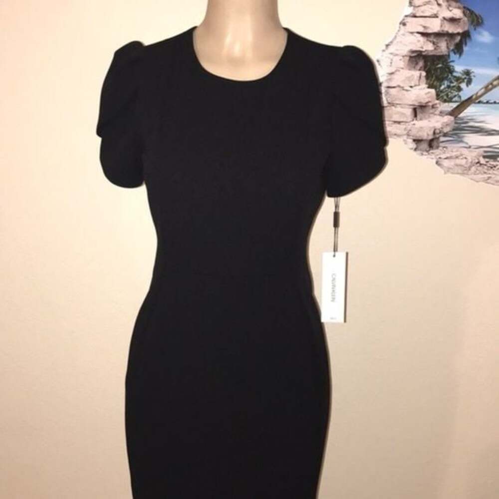 NWT Calvin Klein Classic Black Midi Tulip Sleeve Dress Sz 6 - Picture 4 of 15